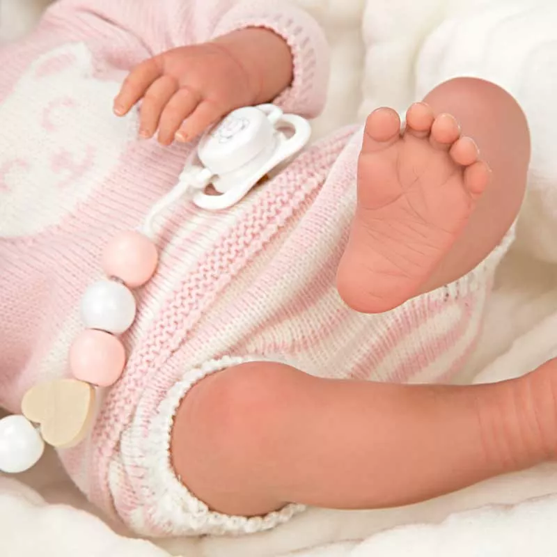 Doll baby Adriana with pink knitted costume and accessories - 40 cm