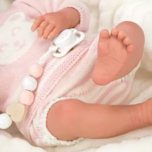 Doll baby Adriana with pink knitted costume and accessories - 40 cm