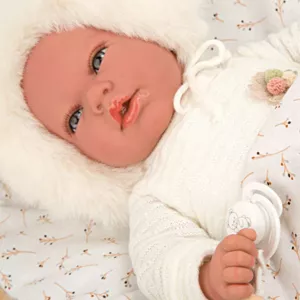 Doll baby Alexandra with a sleeping bag in beige - 40 cm
