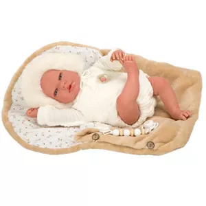 Doll baby Alexandra with a sleeping bag in beige - 40 cm