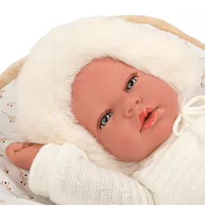 Doll baby Alexandra with a sleeping bag in beige - 40 cm