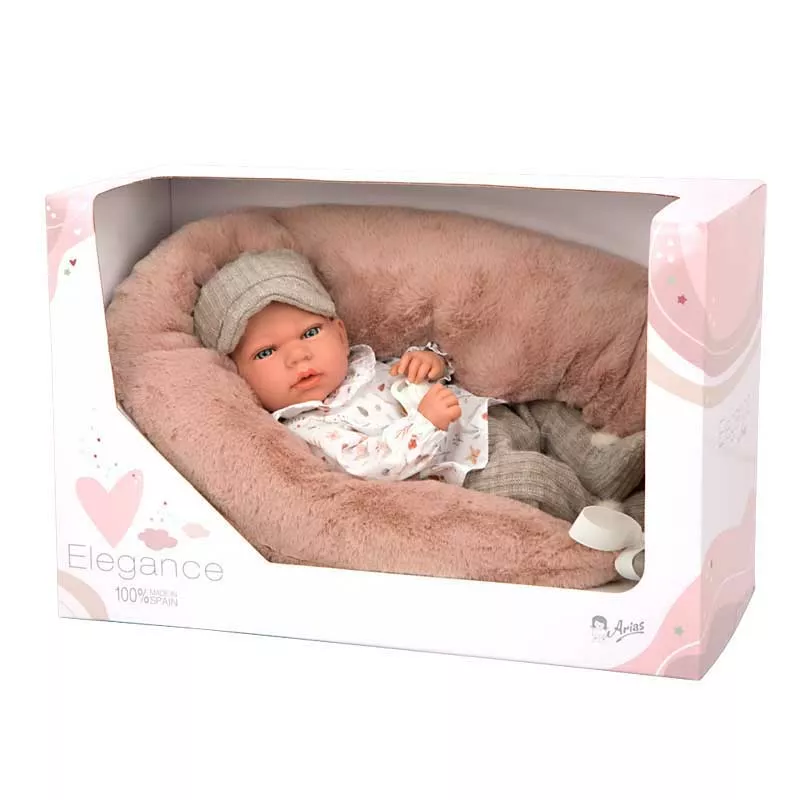 Doll-baby Andy in a beige set with accessories - 40 cm, real weight
