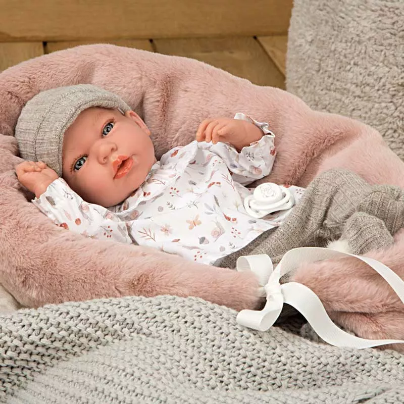 Doll-baby Andy in a beige set with accessories - 40 cm, real weight