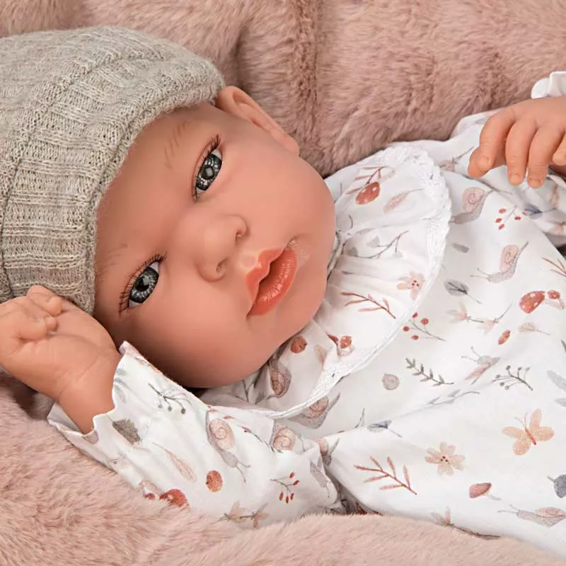 Doll-baby Andy in a beige set with accessories - 40 cm, real weight