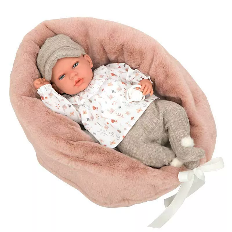 Doll-baby Andy in a beige set with accessories - 40 cm, real weight