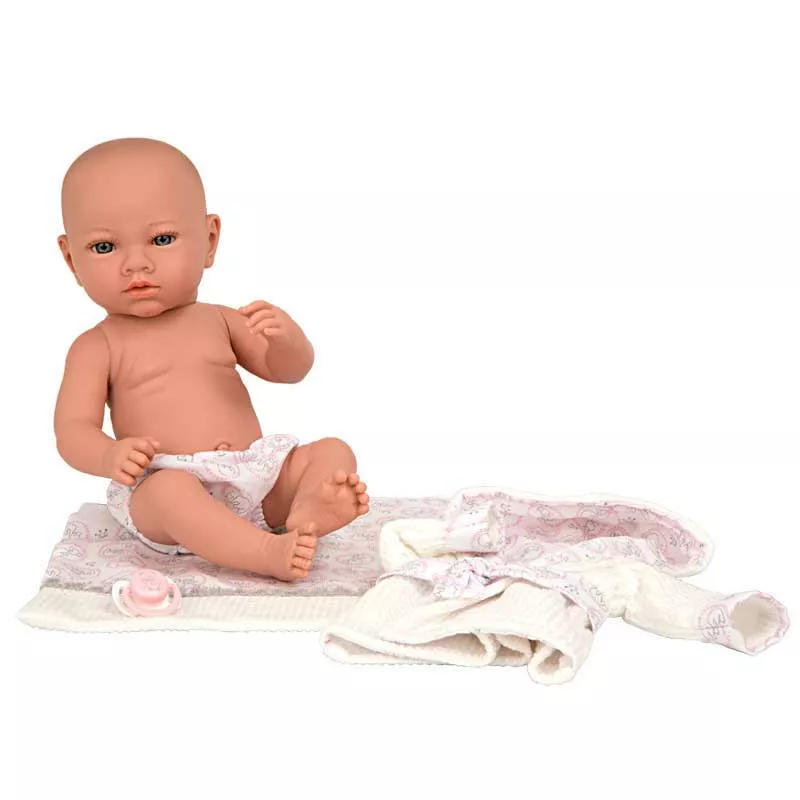 Baby doll Aria with post-bath accessories in white - 38 cm