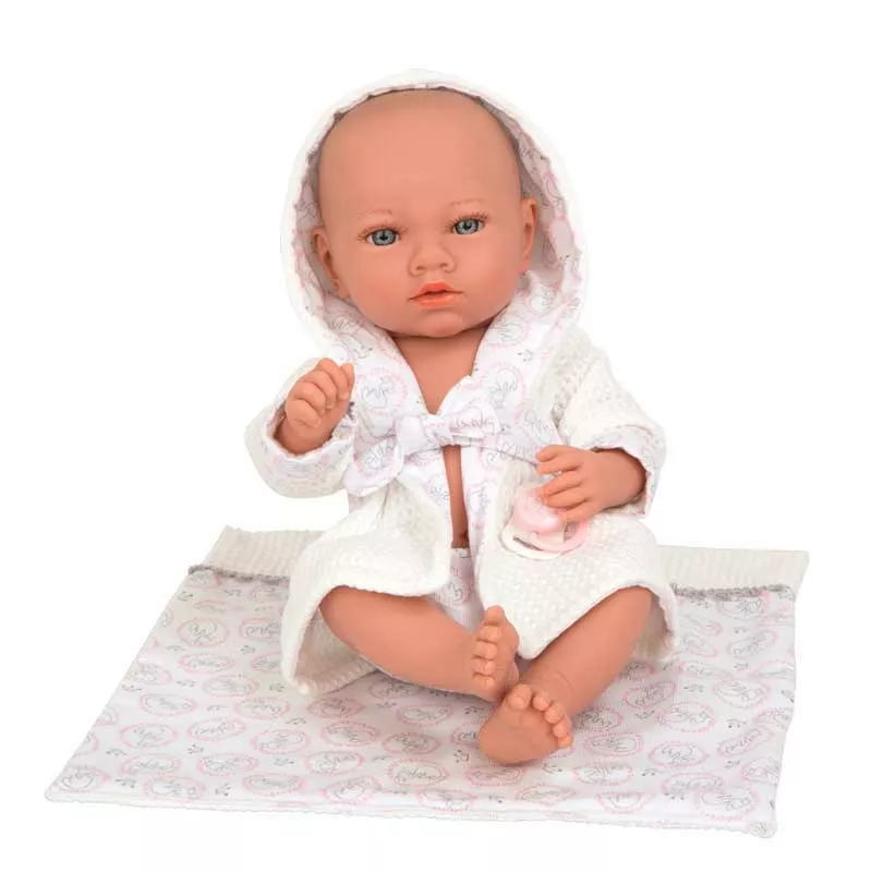 Baby doll Aria with post-bath accessories in white - 38 cm