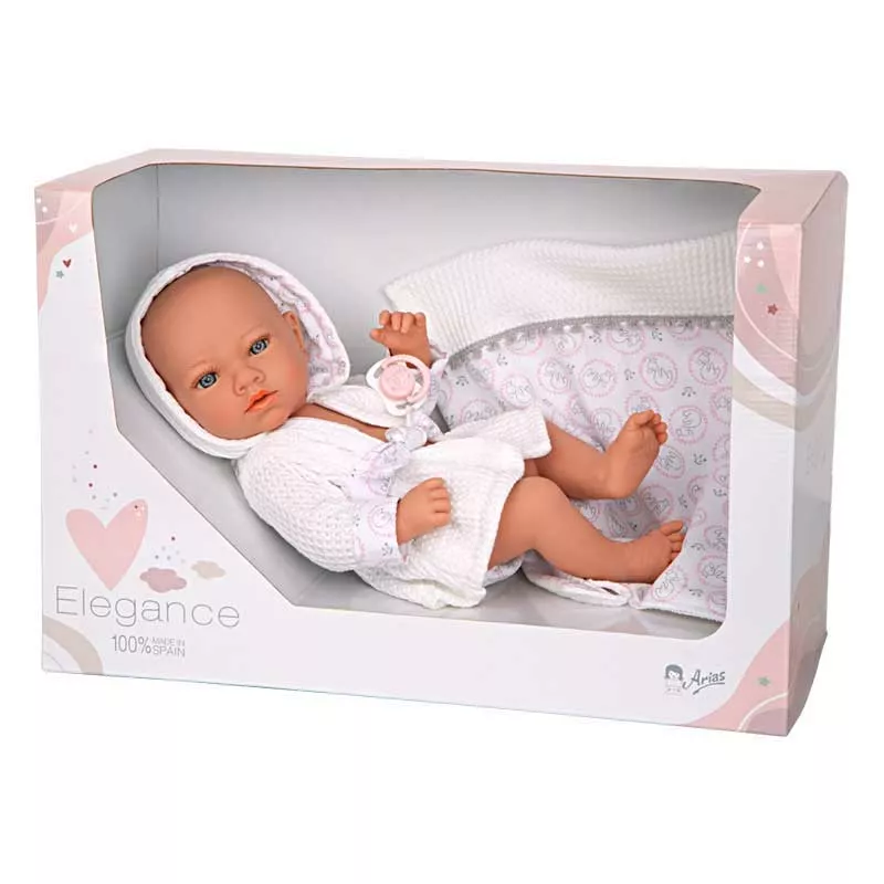 Baby doll Aria with post-bath accessories in white - 38 cm