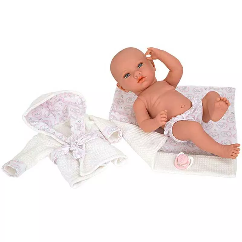 Baby doll Aria with post-bath accessories in white - 38 cm