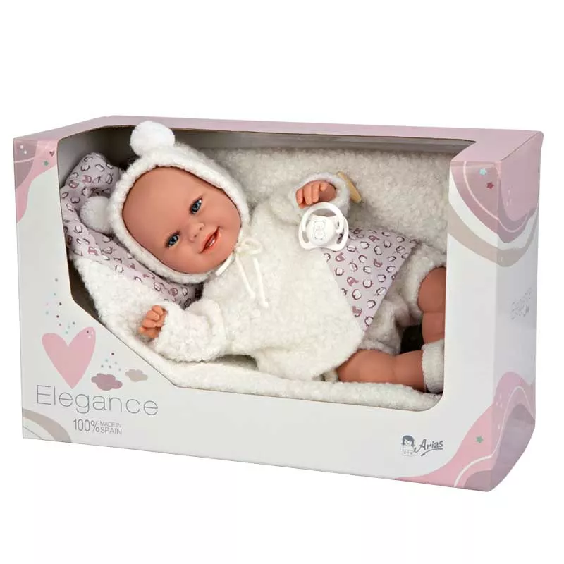 Doll-baby Beatrice with a white fluffy dress and blanket, realistic weight - 35 cm
