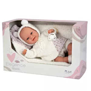 Doll-baby Beatrice with a white fluffy dress and blanket, realistic weight - 35 cm