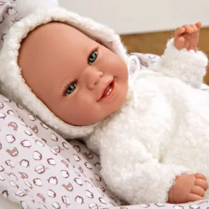 Doll-baby Beatrice with a white fluffy dress and blanket, realistic weight - 35 cm