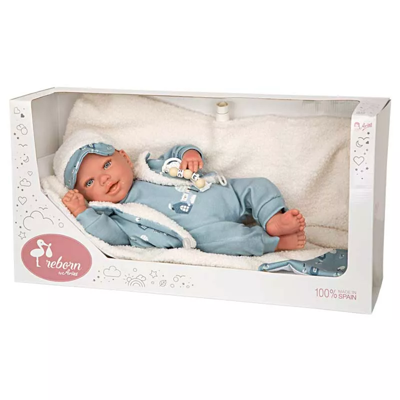 Кукла-бебе Бруно със син костюм и аксесоари - 45 см