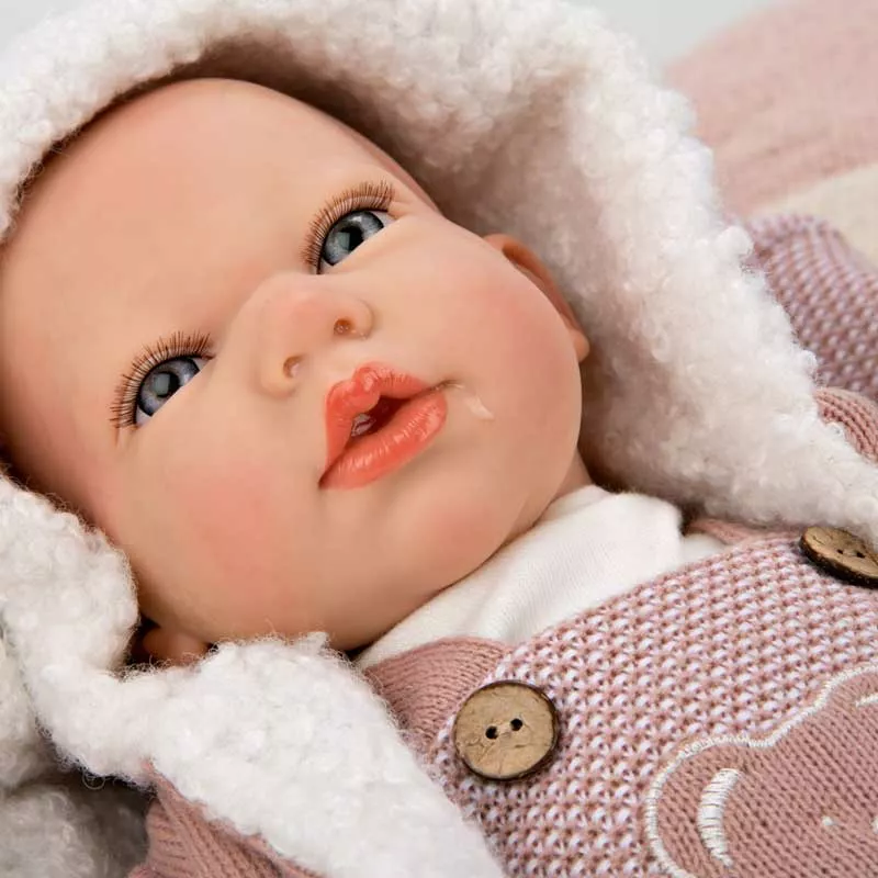 Doll baby Jade with a pink knitted costume and diaper, realistic weight - 40 cm