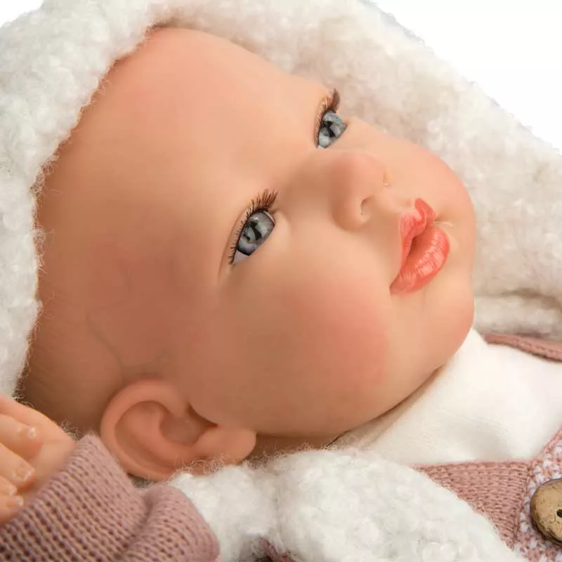 Doll baby Jade with a pink knitted costume and diaper, realistic weight - 40 cm