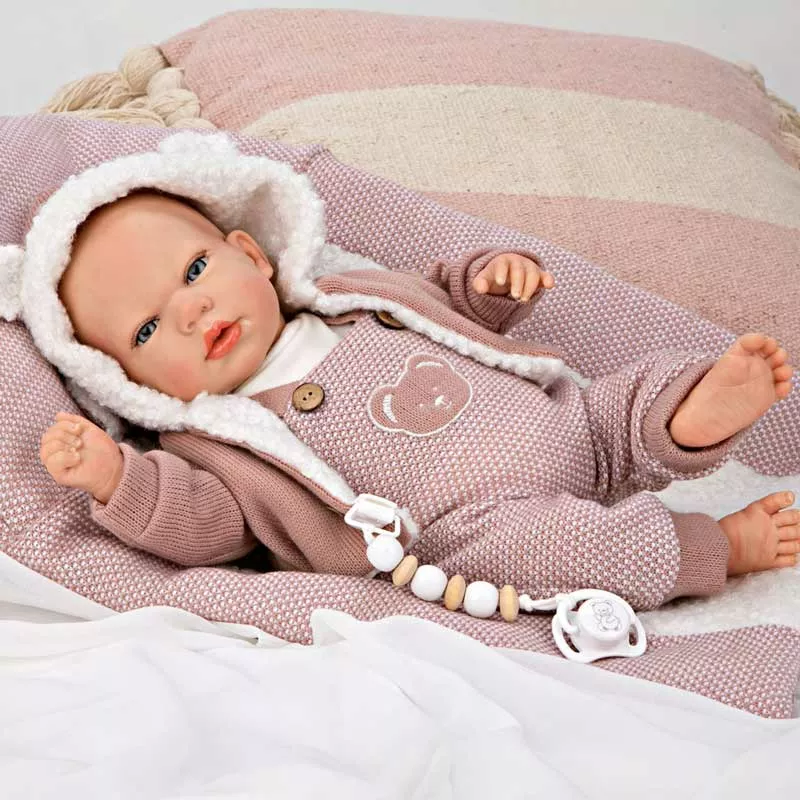 Doll baby Jade with a pink knitted costume and diaper, realistic weight - 40 cm