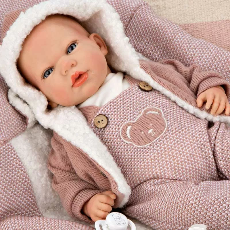 Doll baby Jade with a pink knitted costume and diaper, realistic weight - 40 cm