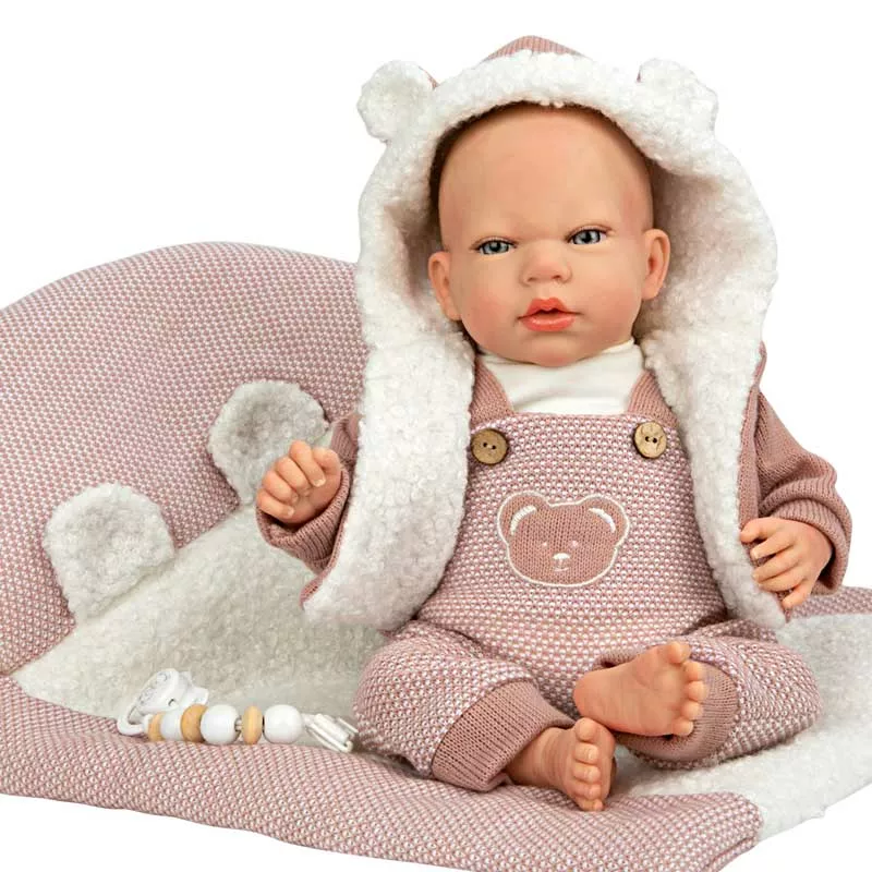 Doll baby Jade with a pink knitted costume and diaper, realistic weight - 40 cm