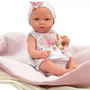 Doll-baby Inna with pink blanket and accessories - 38 cm