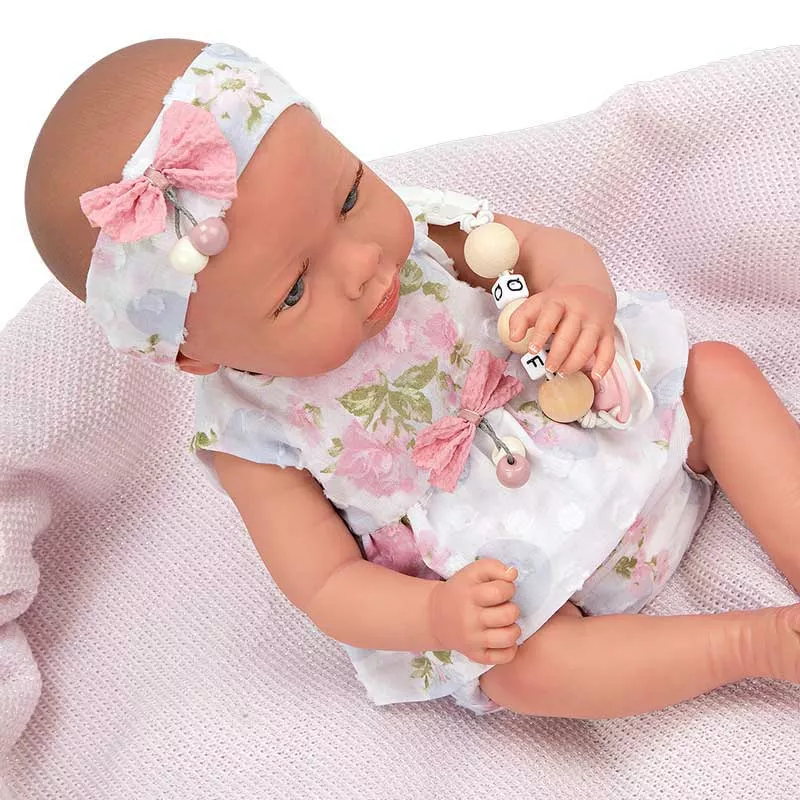 Doll-baby Inna with pink blanket and accessories - 38 cm