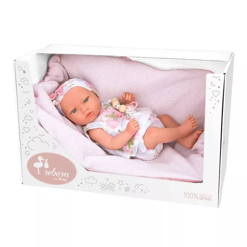 Doll-baby Inna with pink blanket and accessories - 38 cm