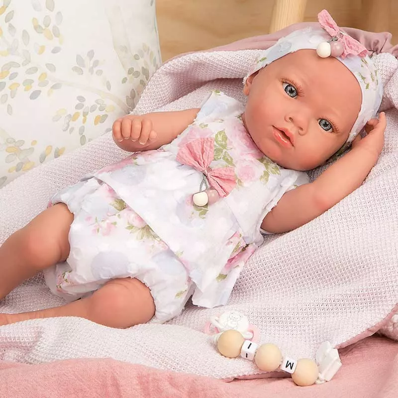 Doll-baby Inna with pink blanket and accessories - 38 cm