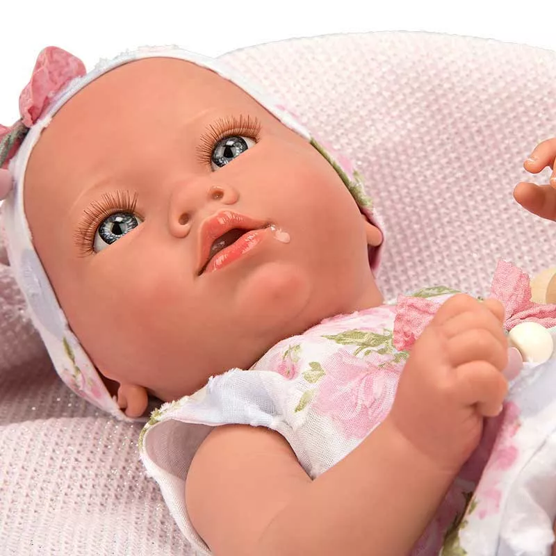 Doll-baby Inna with pink blanket and accessories - 38 cm