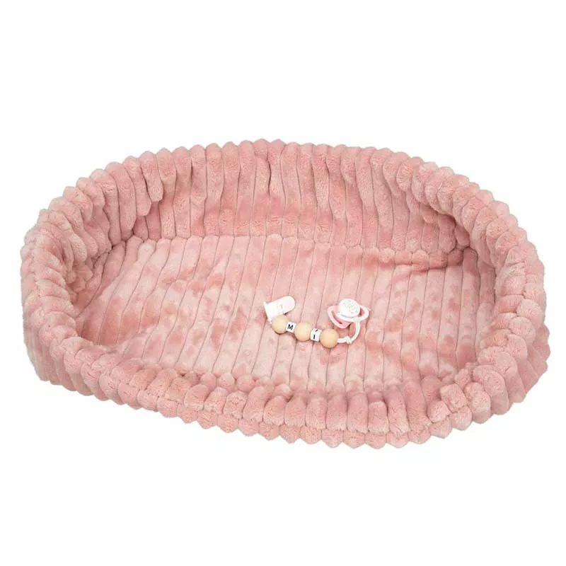 Doll-baby Lola in a pink plush basket, actual weight - 40 cm