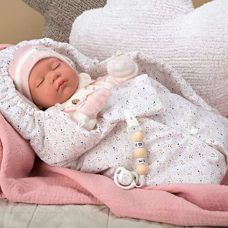 Doll baby Macarena with closed eyes and accessories - 45 cm