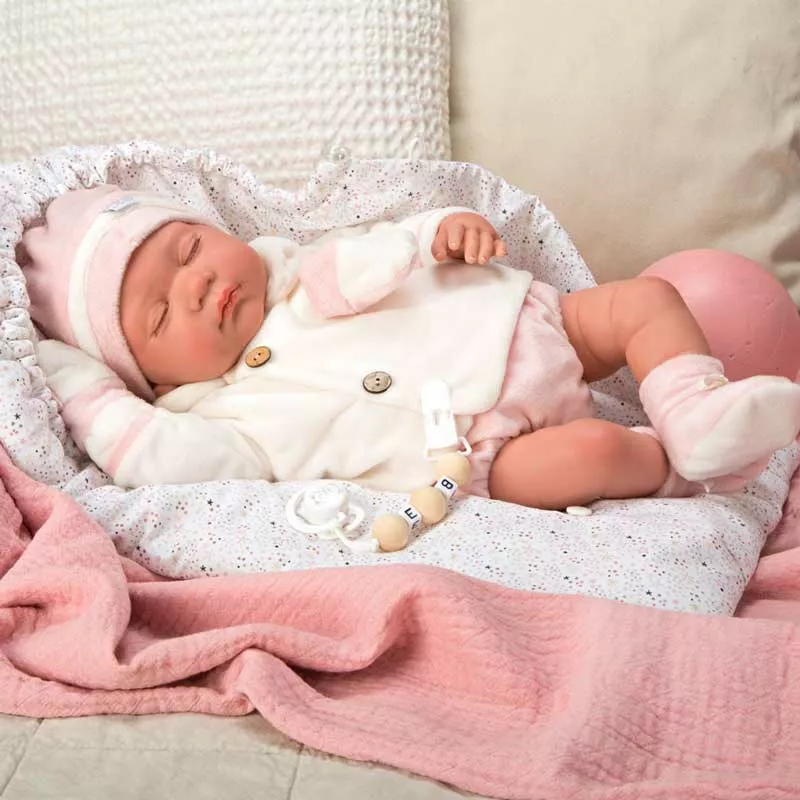Doll baby Macarena with closed eyes and accessories - 45 cm