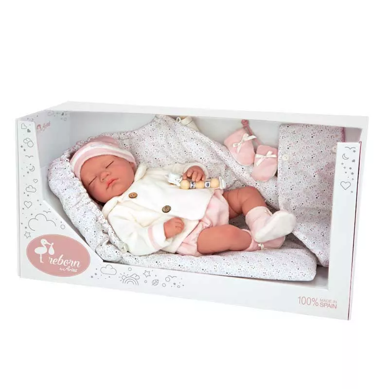 Doll baby Macarena with closed eyes and accessories - 45 cm