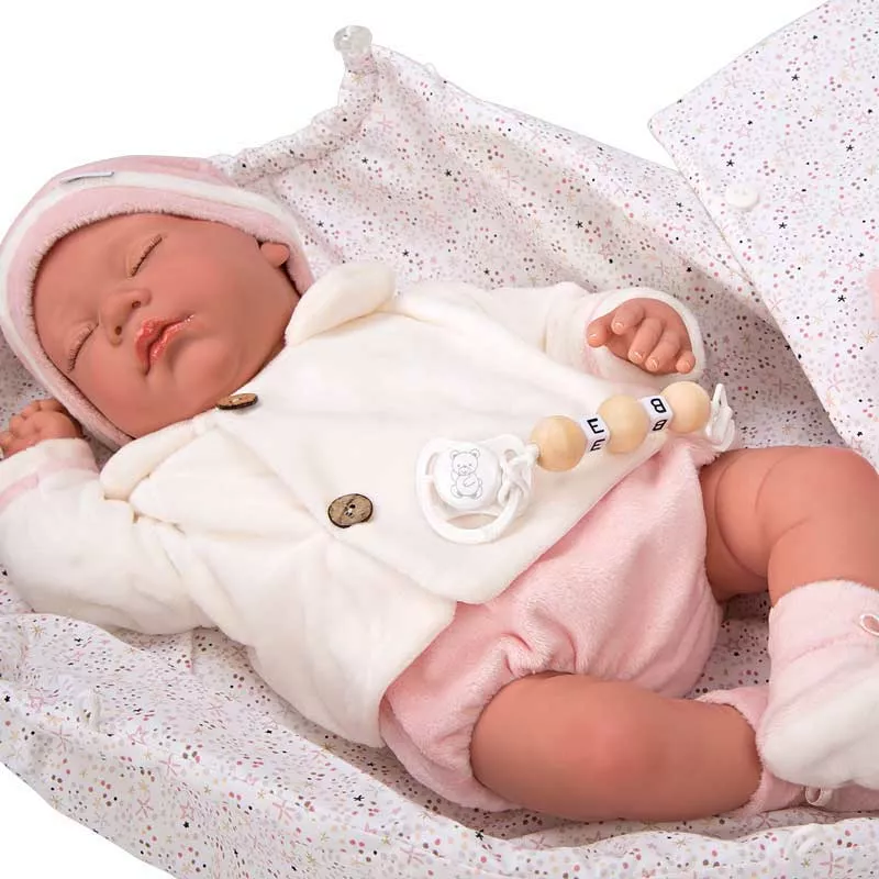 Doll baby Macarena with closed eyes and accessories - 45 cm