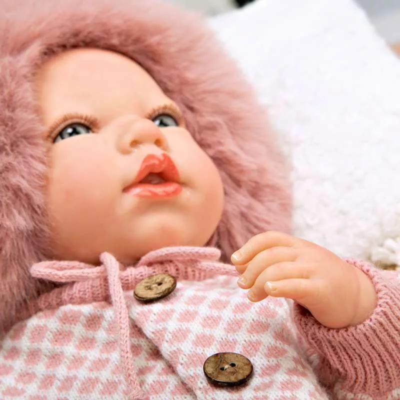 Doll-baby Manuela with white bag and pillow - 40 cm