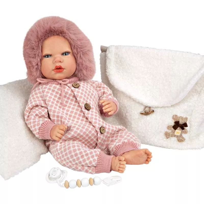 Doll-baby Manuela with white bag and pillow - 40 cm