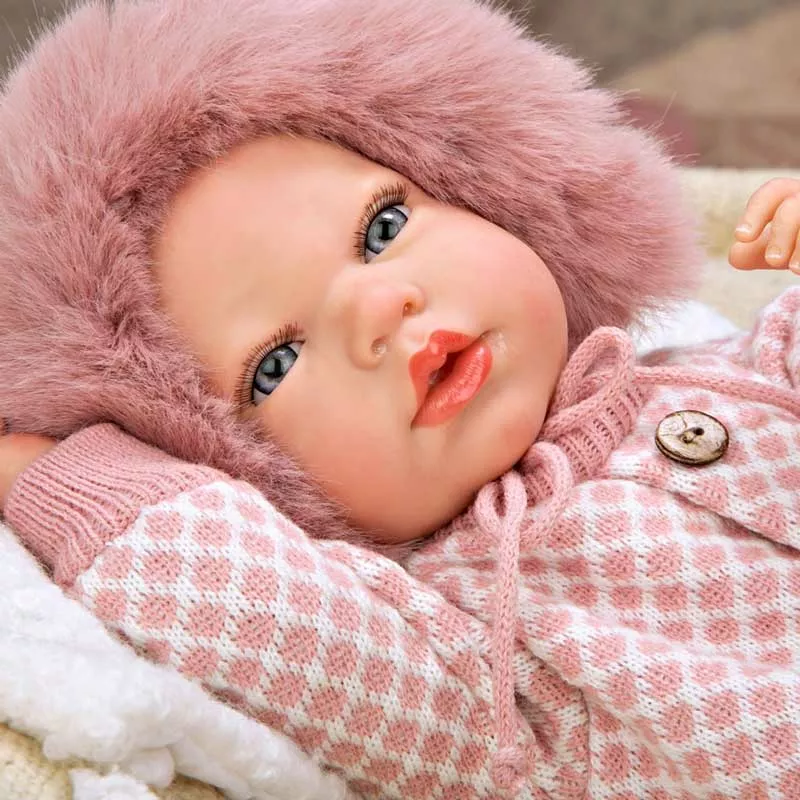 Doll-baby Manuela with white bag and pillow - 40 cm