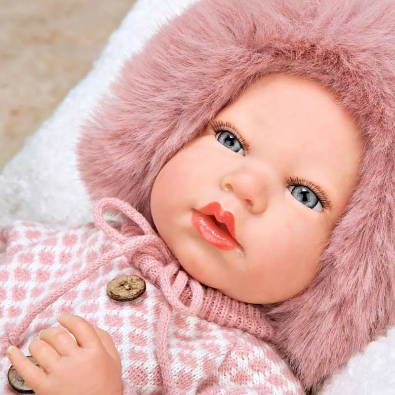 Doll-baby Manuela with white bag and pillow - 40 cm