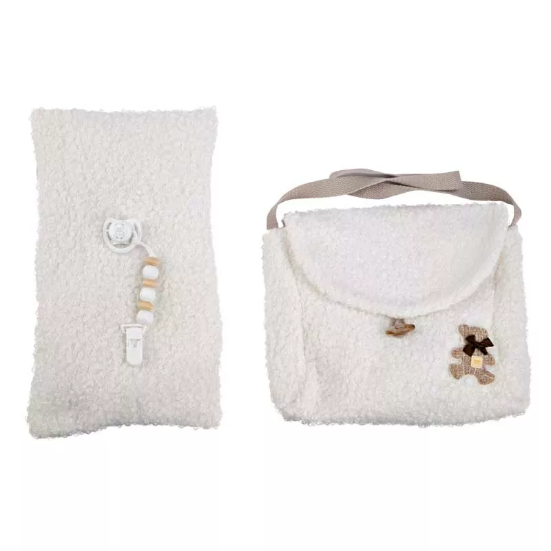 Doll-baby Manuela with white bag and pillow - 40 cm
