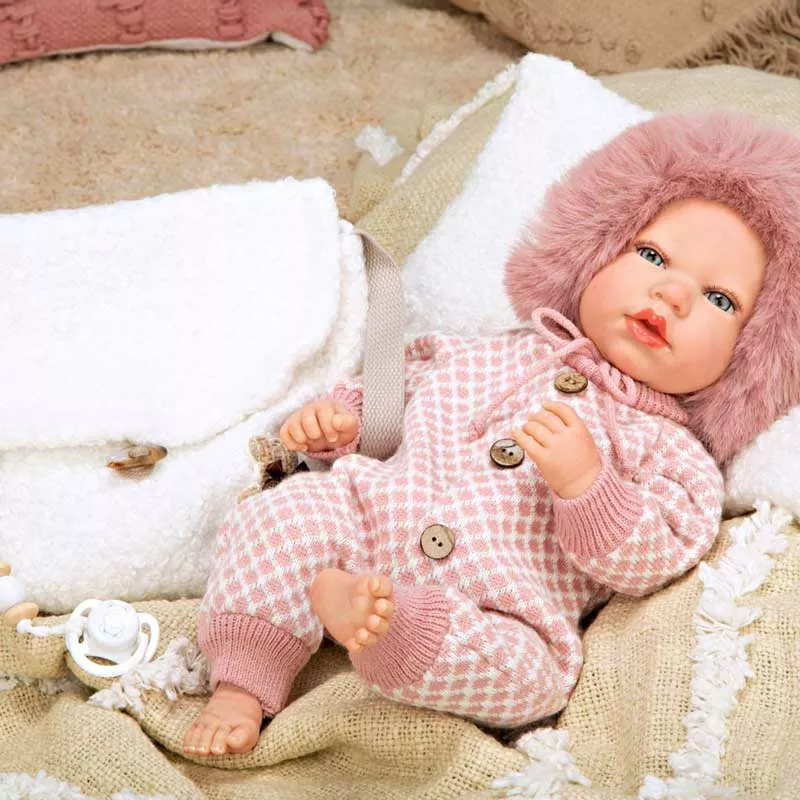 Doll-baby Manuela with white bag and pillow - 40 cm