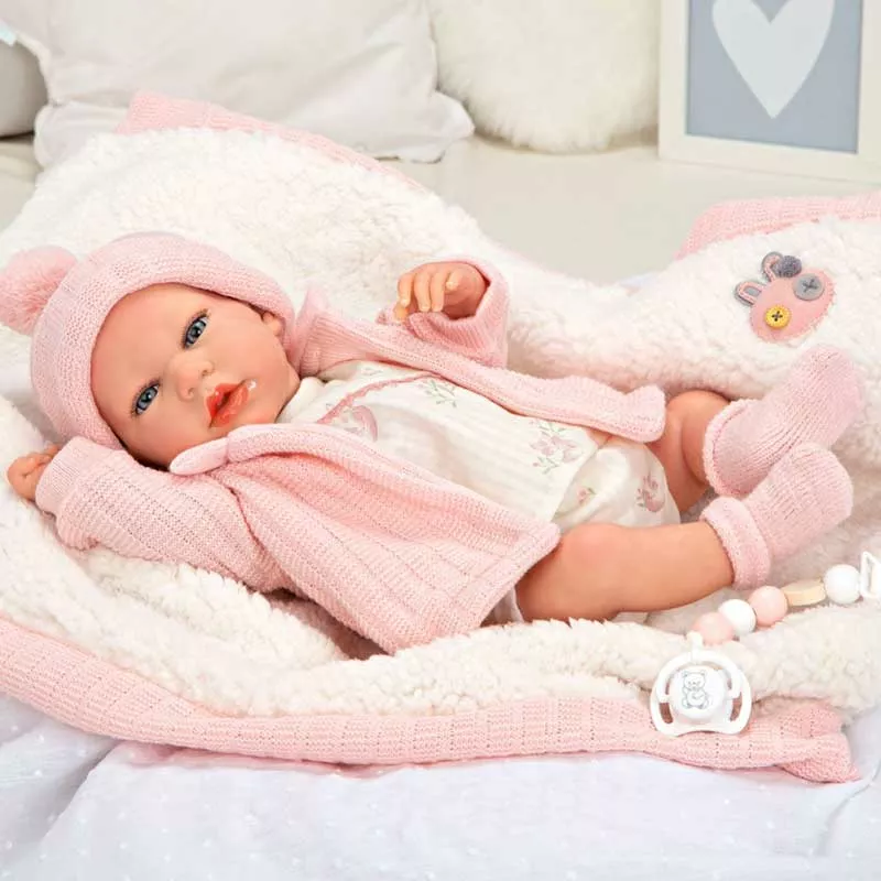 Doll-baby Marta with a soft pink blanket - 40 cm