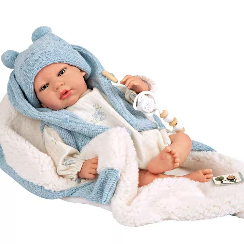 Doll-baby Martin with a fluffy blue blanket - 40 cm