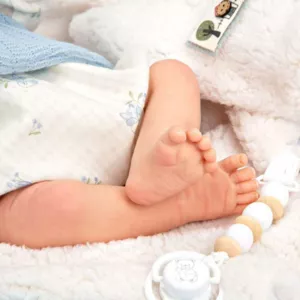 Doll-baby Martin with a fluffy blue blanket - 40 cm