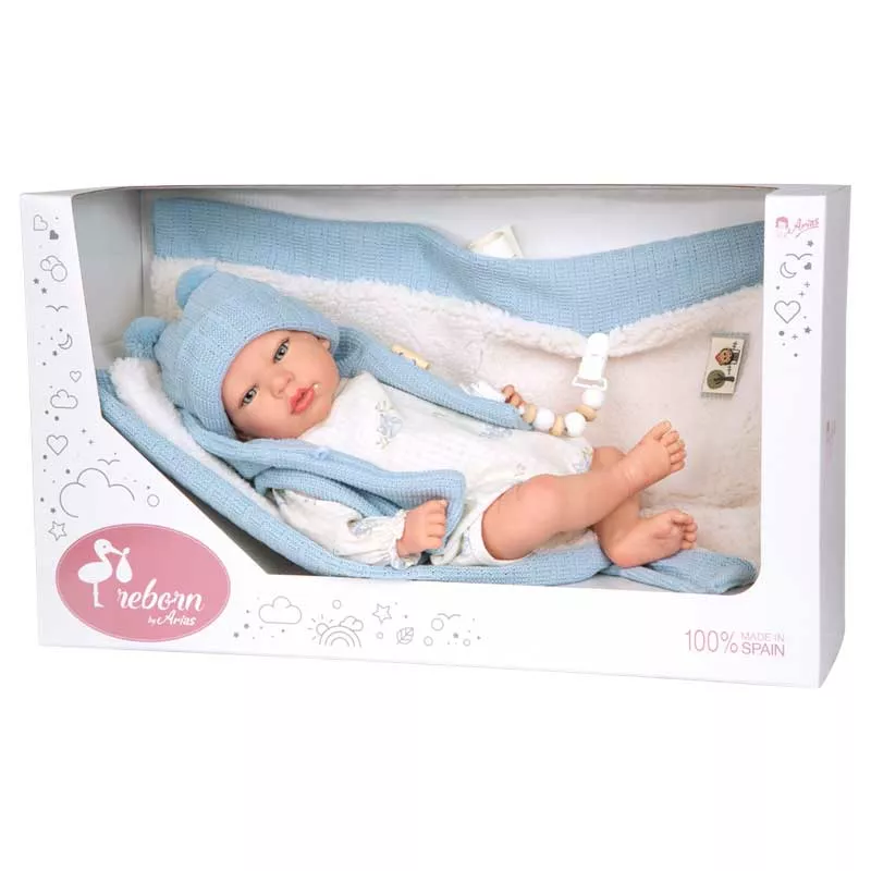 Doll-baby Martin with a fluffy blue blanket - 40 cm