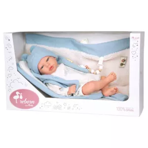 Doll-baby Martin with a fluffy blue blanket - 40 cm