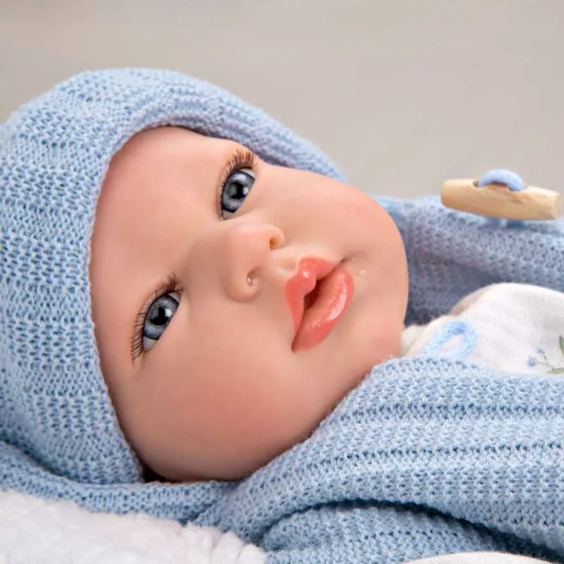 Doll-baby Martin with a fluffy blue blanket - 40 cm
