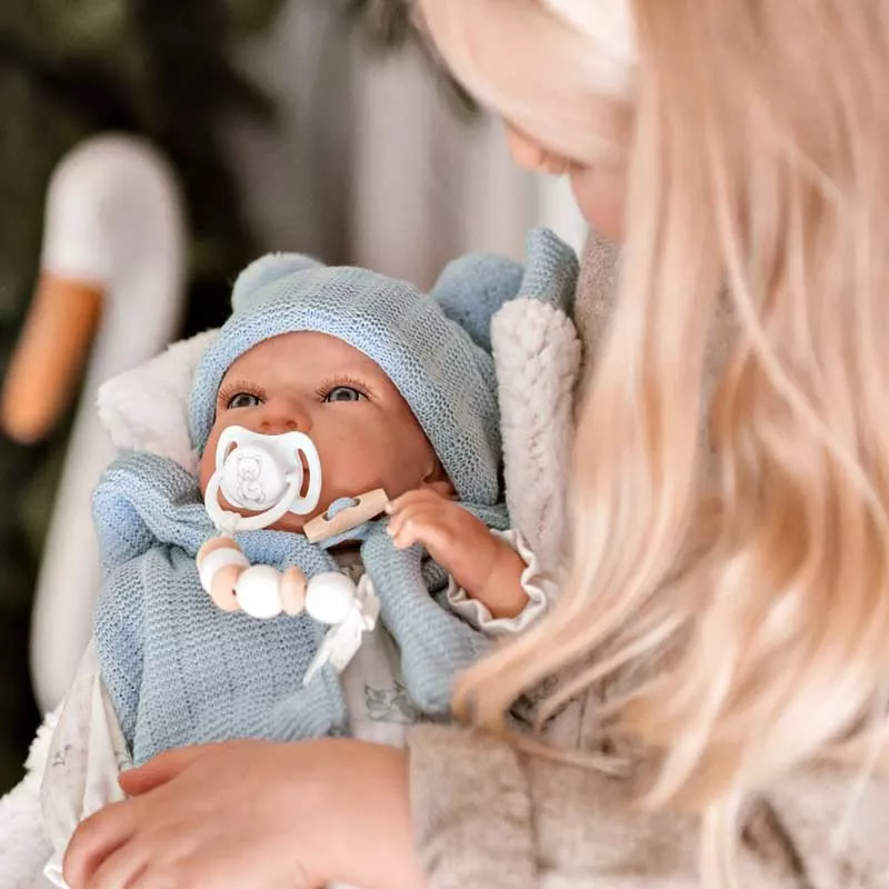 Doll-baby Martin with a fluffy blue blanket - 40 cm
