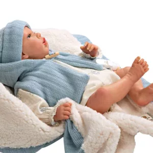 Doll-baby Martin with a fluffy blue blanket - 40 cm