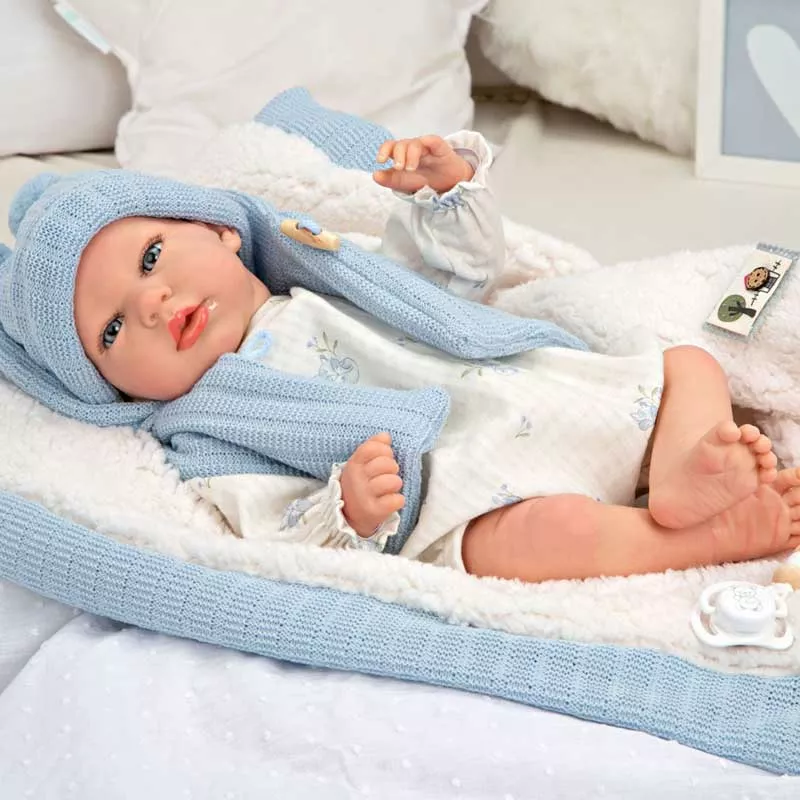 Doll-baby Martin with a fluffy blue blanket - 40 cm