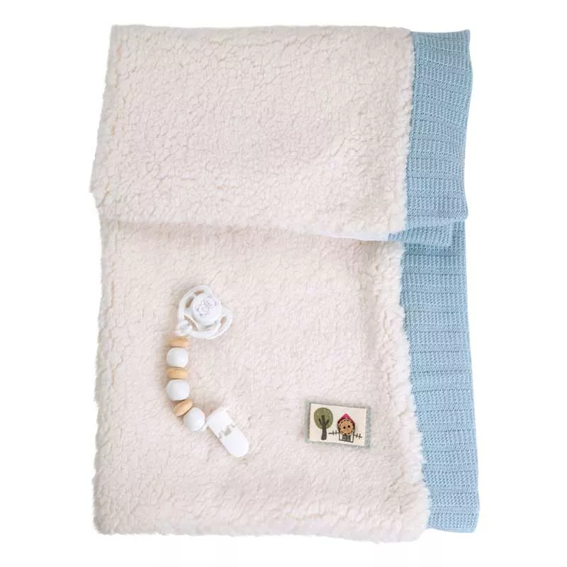 Doll-baby Martin with a fluffy blue blanket - 40 cm