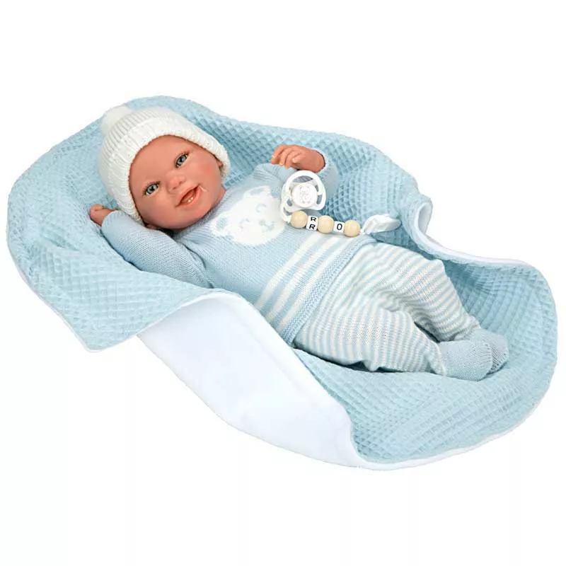 Doll Baby Paolo with blue blanket and accessories - 40 cm.