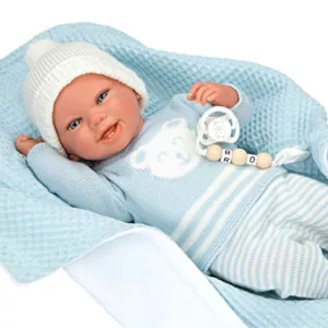 Doll Baby Paolo with blue blanket and accessories - 40 cm.